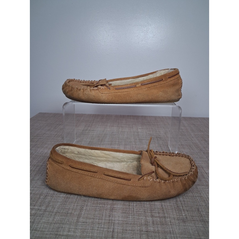 Minnetonka Cally Slipper 4018 Womens 8 Cinnamon Suede Moccasin Faux Fur Lined